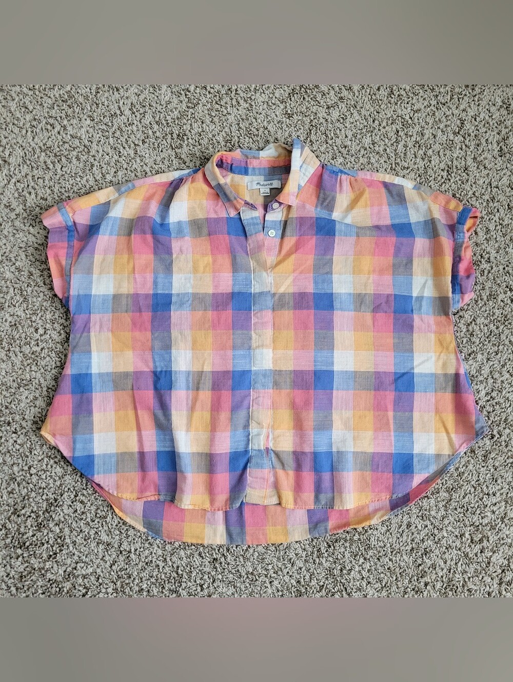Madewell Hilltop Shirt Rainbow Check Top Button Up Down Plaid Blue Orange Small - Picture 2 of 8